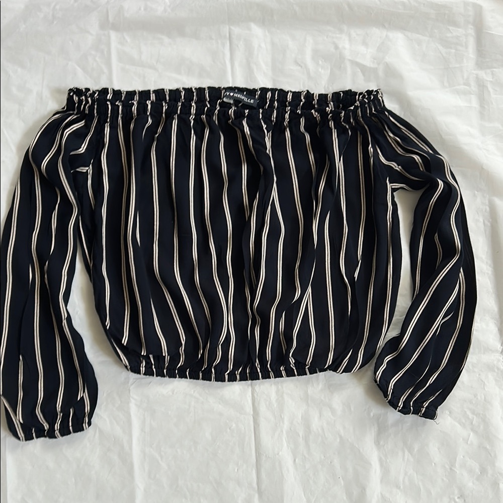 Brandy Melville Black and White Striped Off-Shoulder Blouse